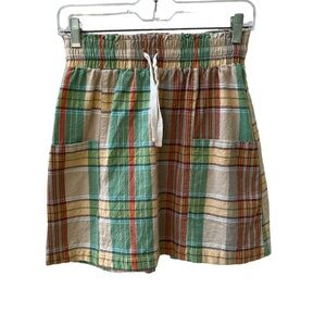 Urban Outfitters Plaid Mini Skirt Women Small Drawstring Green Beige School Girl